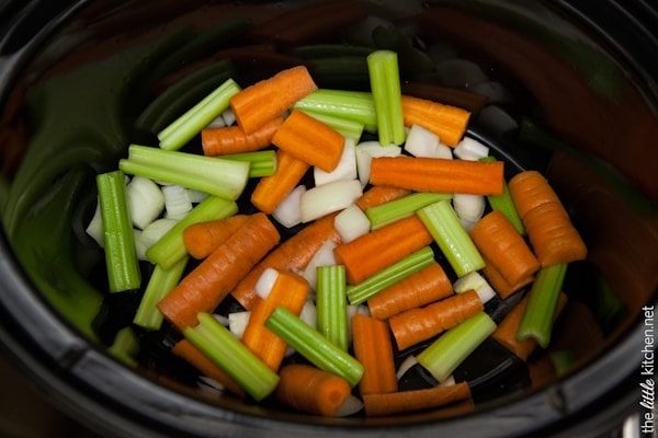Carrots, Celery and Onions in a slow cooker