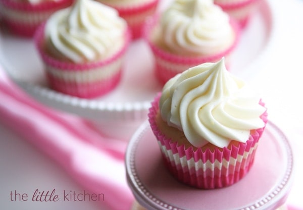 White Almond Sour Cream Cupcakes with Cream Cheese Frosting