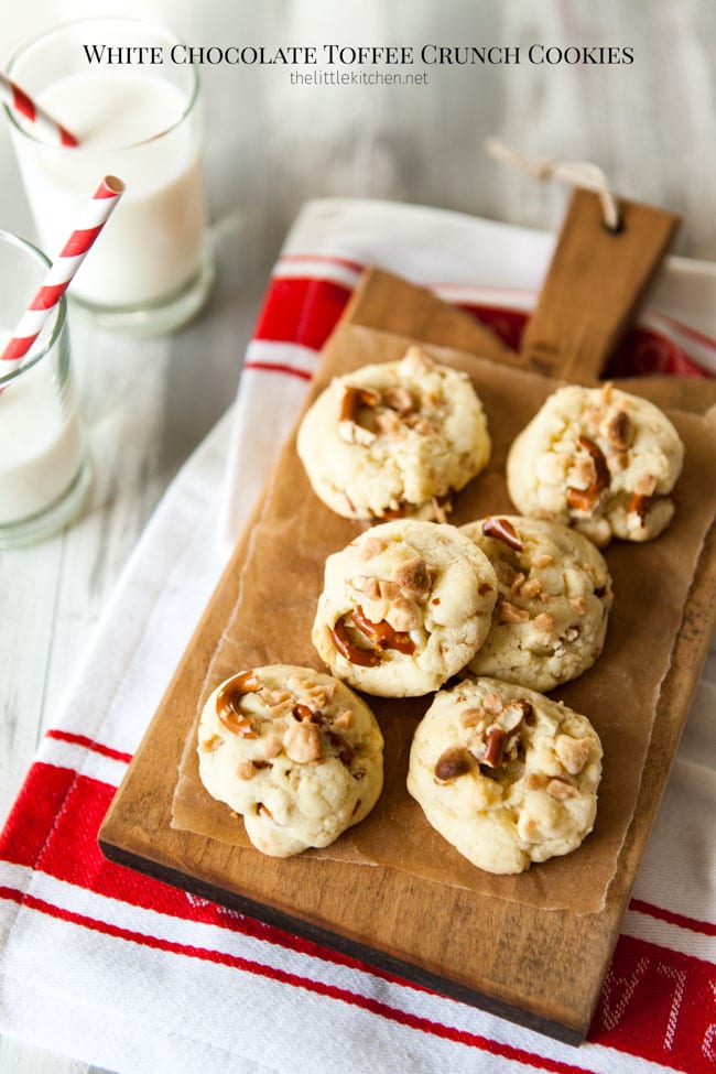 White Chocolate Toffee Crunch Cookies from thelittlekitchen.net