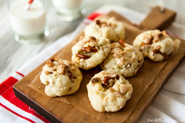 White Chocolate Toffee Crunch Cookies from thelittlekitchen.net