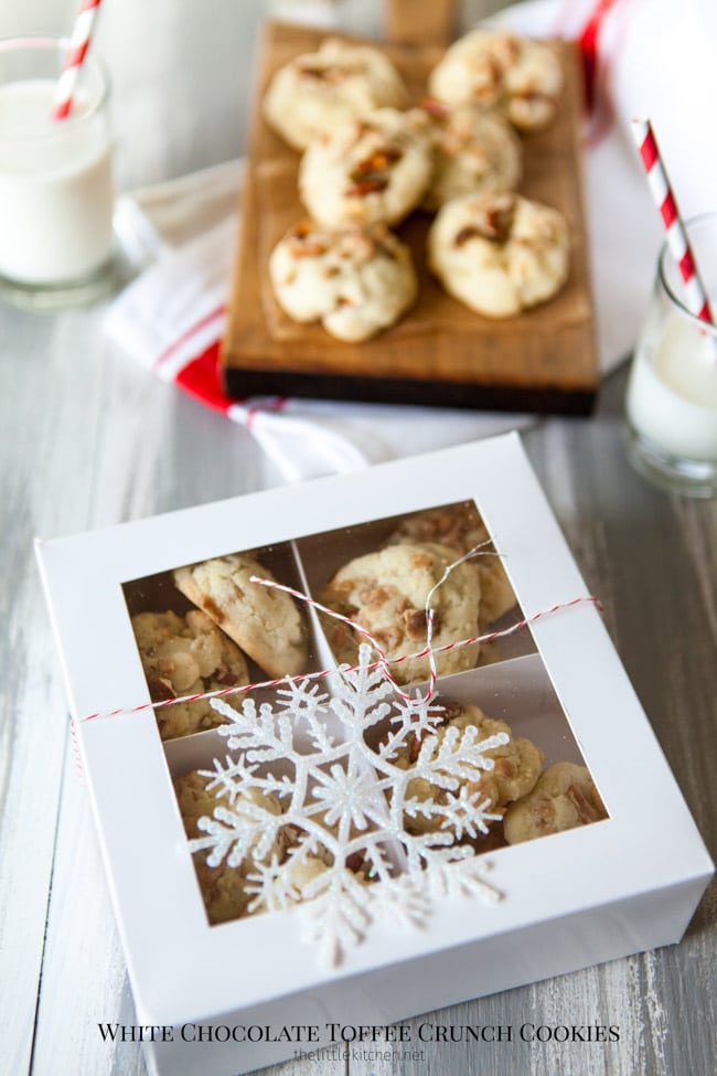 White Chocolate Toffee Crunch Cookies from thelittlekitchen.net