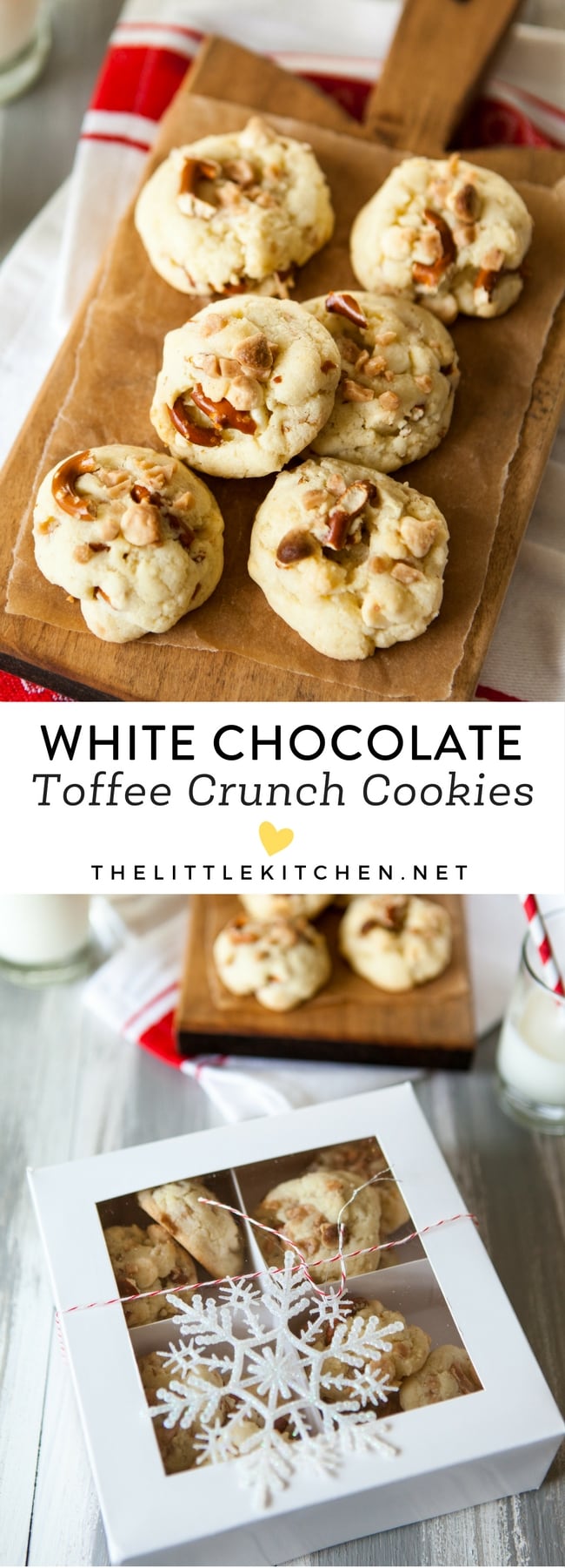 White Chocolate Toffee Crunch Cookies from thelittlekitchen.net