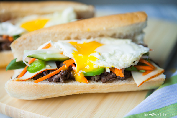 Lemongrass Beef Banh Mi with Fried Egg on Top