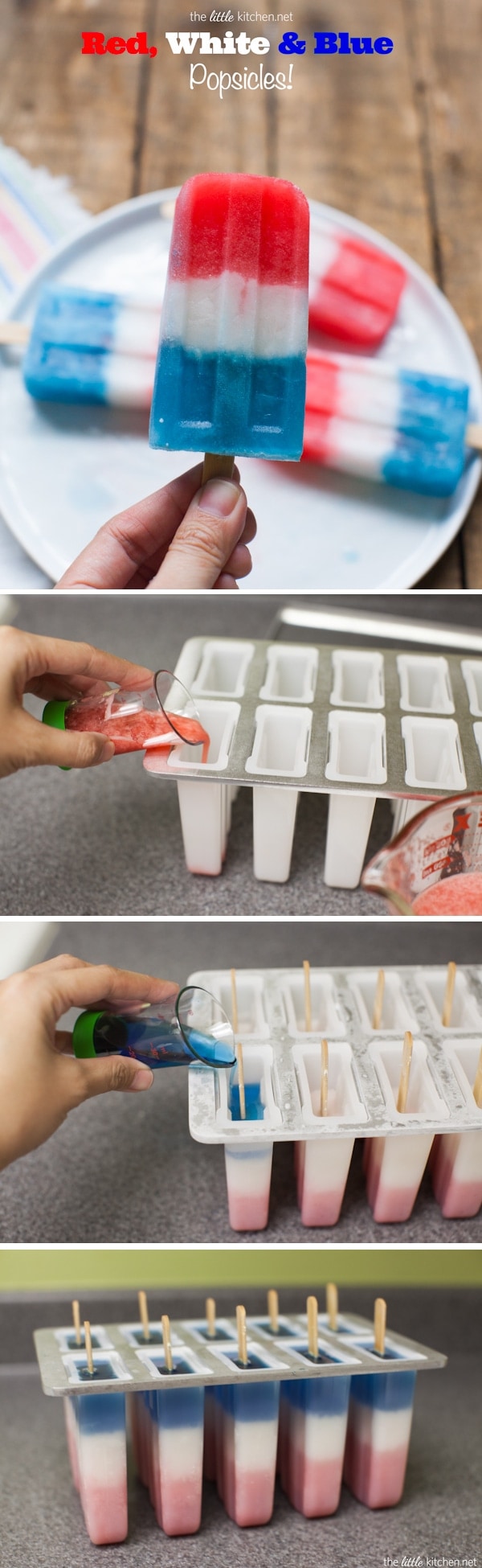 Red, White & Blue Popsicles from thelittlekitchen.net