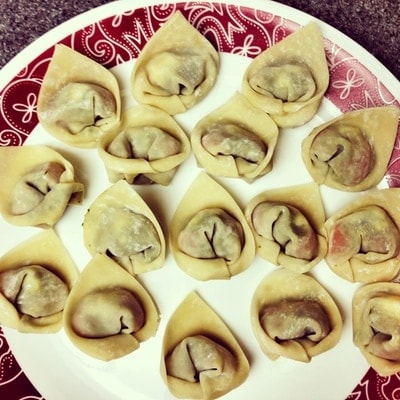 Pesto Caprese Fried Wontons from thelittlekitchen.net