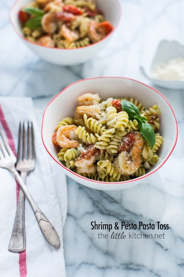 Shrimp and Pesto Pasta Toss from thelittlekitchen.net