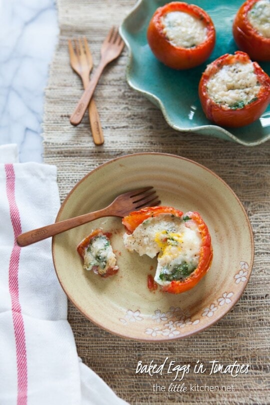 Baked Eggs in Tomatoes from thelittlekitchen.net