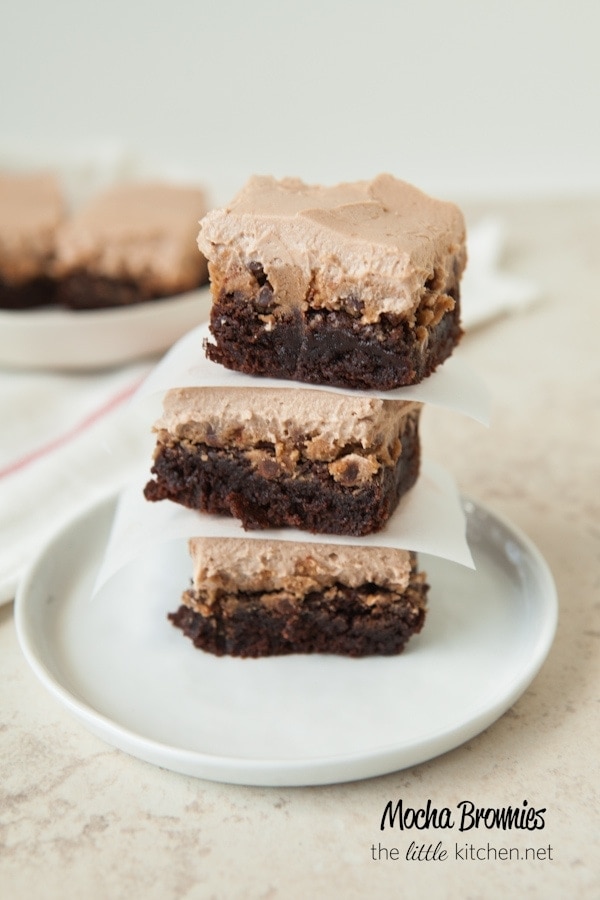 Chocolate Chip Mocha Cookie Dough Brownies from thelittlekitchen.net