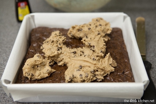 Chocolate Chip Mocha Cookie Dough Brownies from thelittlekitchen.net
