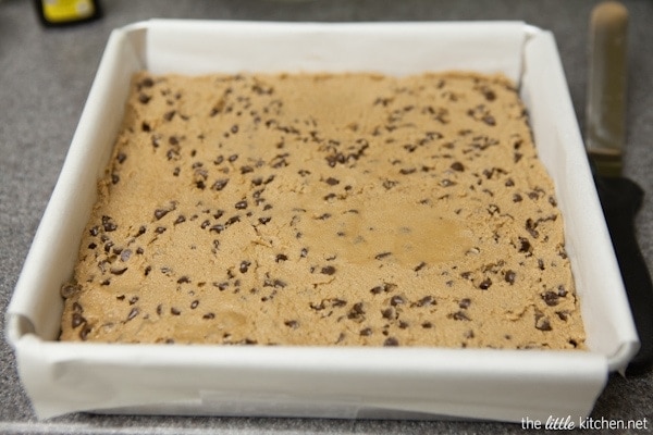 Chocolate Chip Mocha Cookie Dough Brownies from thelittlekitchen.net