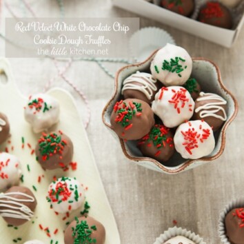 Red Velvet White Chocolate Chip Cookie Dough Truffles from thelittlekitchen.net