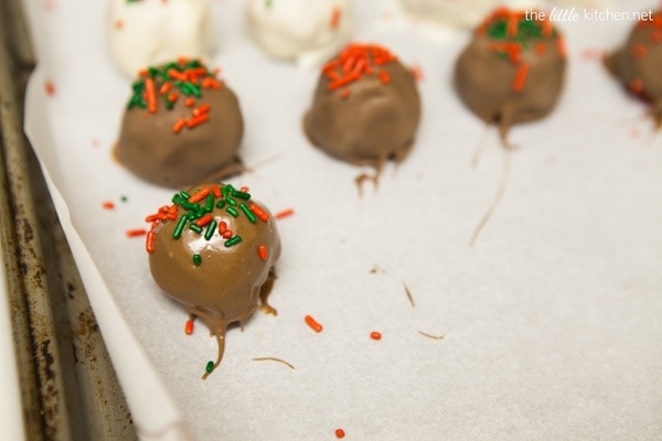 Red Velvet White Chocolate Chip Cookie Dough Truffles from thelittlekitchen.net