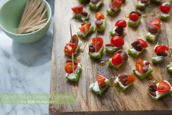 Greek Salad Celery Appetizers from thelittlekitchen.net