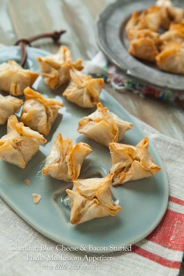 Cheddar, Blue Cheese and Bacon Stuffed Phyllo Mushroom Appetizers from thelittlekitchen.net