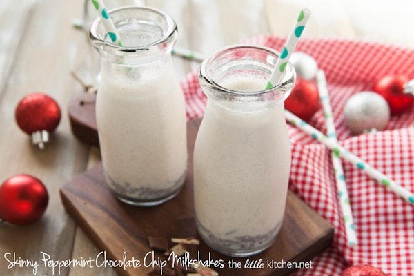 Skinny Peppermint Chocolate Chip Milkshakes from thelittlekitchen.net