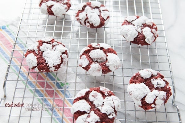 Red Velvet Cream Cheese Crinkle Cookies from thelittlekitchen.net