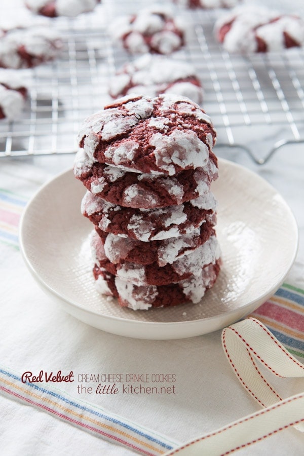 Red Velvet Cream Cheese Crinkle Cookies from thelittlekitchen.net