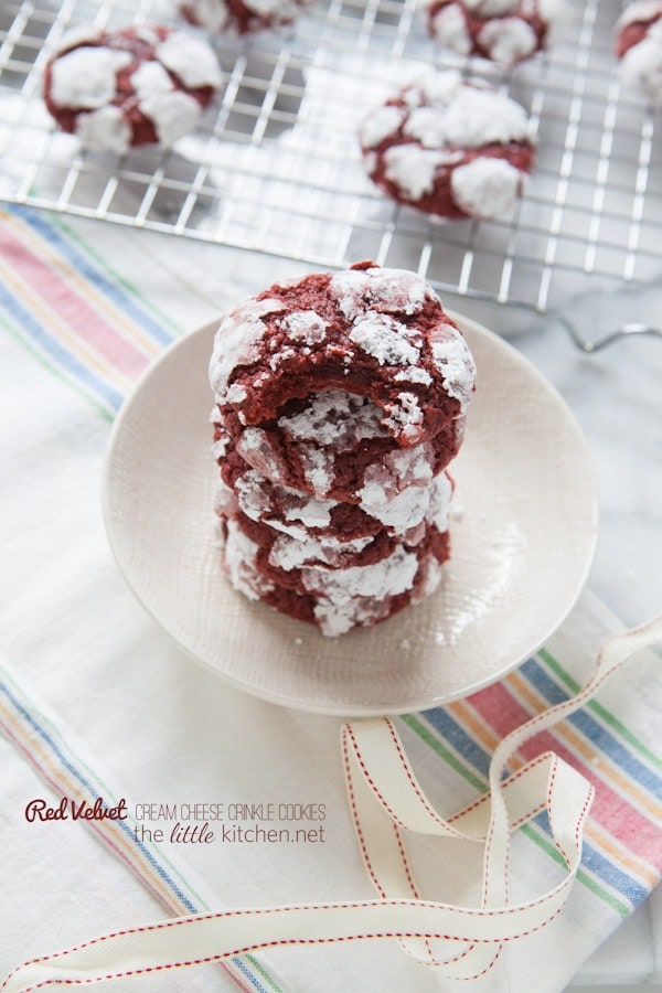 Red Velvet Cream Cheese Crinkle Cookies from thelittlekitchen.net