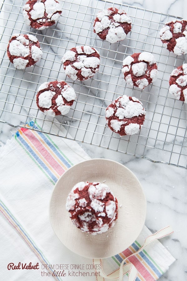 Red Velvet Cream Cheese Crinkle Cookies from thelittlekitchen.net