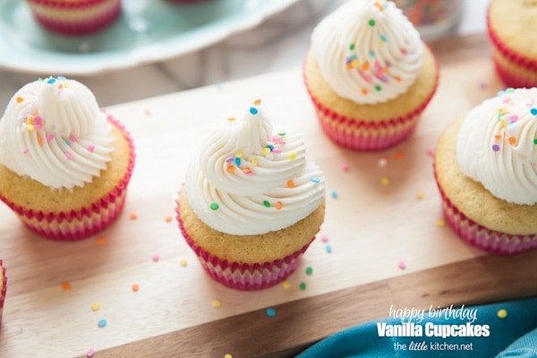 Birthday Vanilla Cupcakes from thelittlekitchen.net