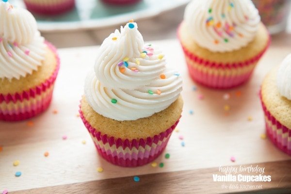 Birthday Vanilla Cupcakes from thelittlekitchen.net