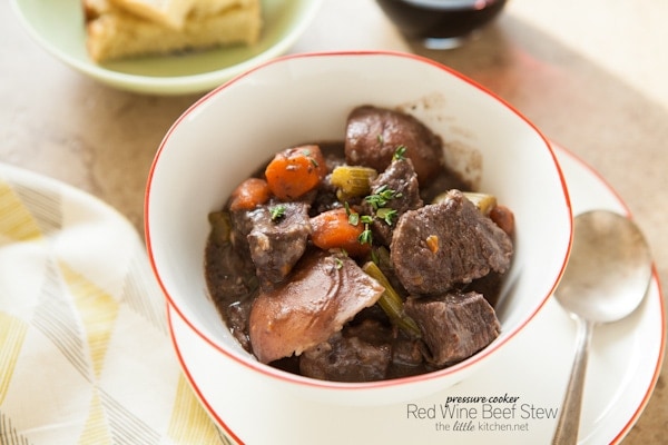 Pressure Cooker Red Wine Beef Stew from thelittlekitchen.net