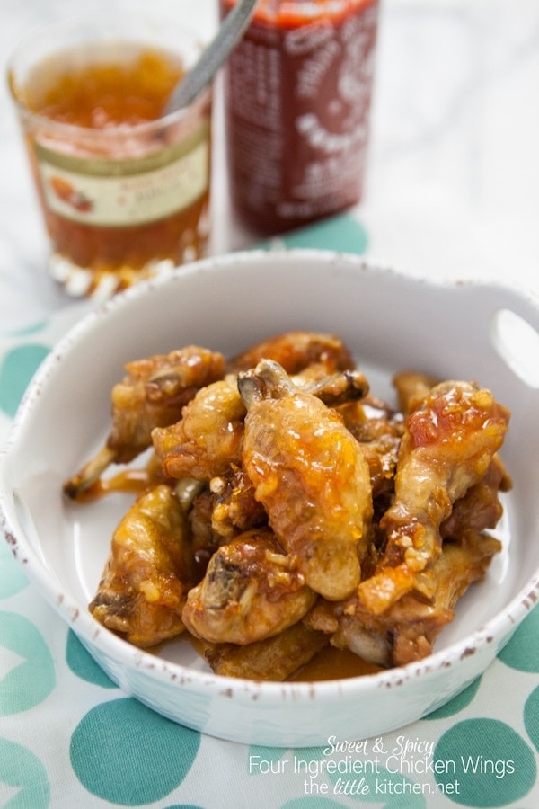 Sweet and Spicy Four Ingredient Chicken Wings from thelittlekitchen.net