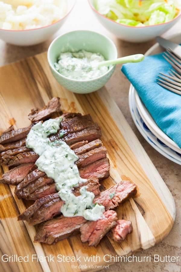 Grilled Flank Steak with Chimichurri Butter from thelittlekitchen.net