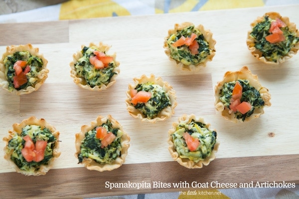 Spanakopita Bites with Goat Cheese and Artichokes from thelittlekitchen.net