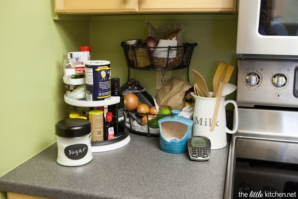 Kitchen Organizing Tip: Remove clutter (put away things you don't use every day) and utilize vertical space on your counters.