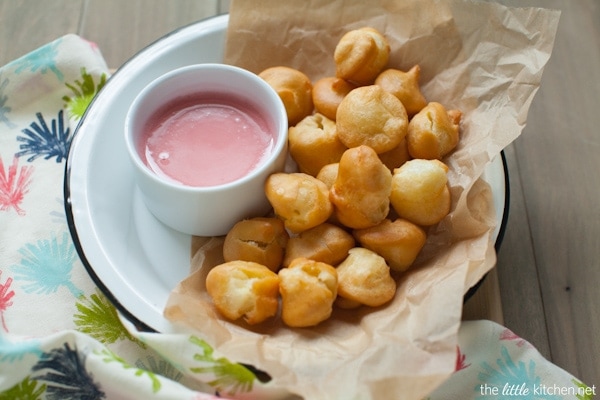 Fried Donut Holes with Strawberry Glaze