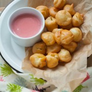 Fried Donut Holes with Strawberry Glaze