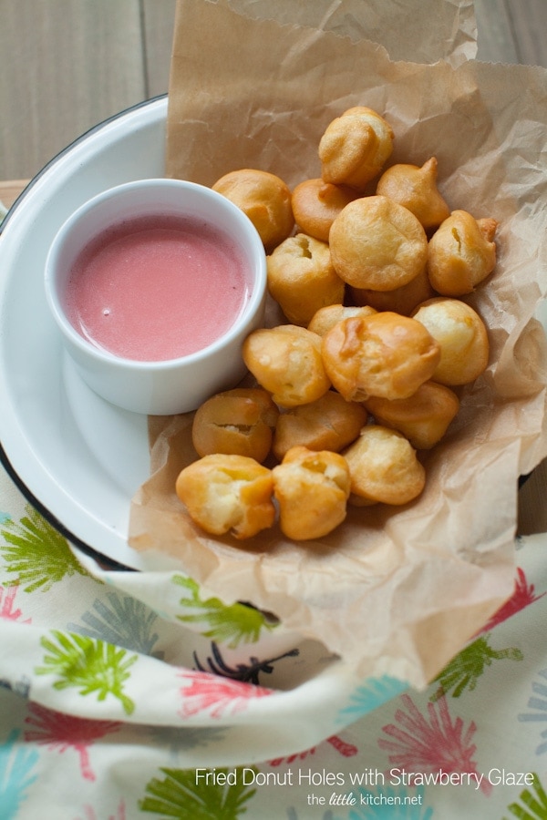 Fried Donut Holes with Strawberry Glaze