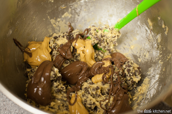 Nutella and Peanut Butter Swirled Chocolate Chip Cookies from thelittlekitchen.net