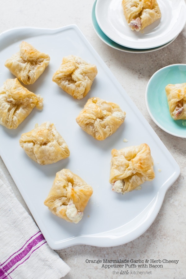 Orange Marmalade Garlic & Herb Cheesy Appetizer Puffs with Bacon