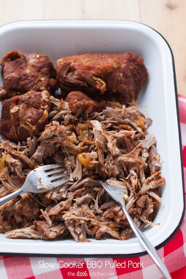 How to cook barbecue pulled pork in a crock pot Slow Cooker Bbq Pulled Pork The Little Kitchen