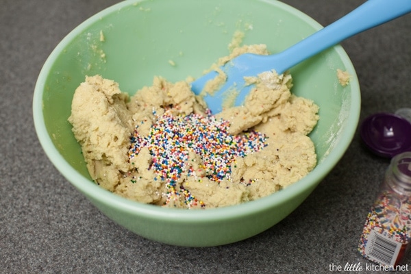 Dark Chocolate Dipped Funfetti Shortbread Cookies from thelittlekitchen.net