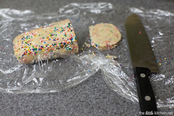 Dark Chocolate Dipped Funfetti Shortbread Cookies from thelittlekitchen.net