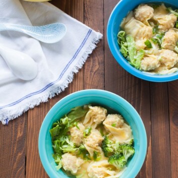 Pork and Shrimp Wonton Soup with Broccoli and Escarole from thelittlekitchen.net