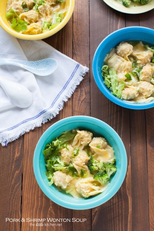 Pork and Shrimp Wonton Soup with Broccoli and Escarole from thelittlekitchen.net