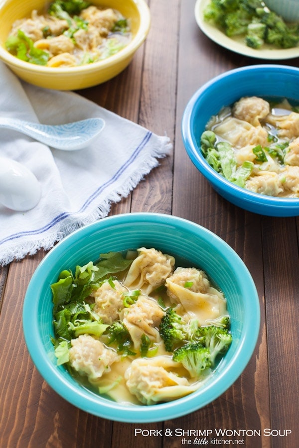 Pork and Shrimp Wonton Soup with Broccoli and Escarole from  thelittlekitchen.net