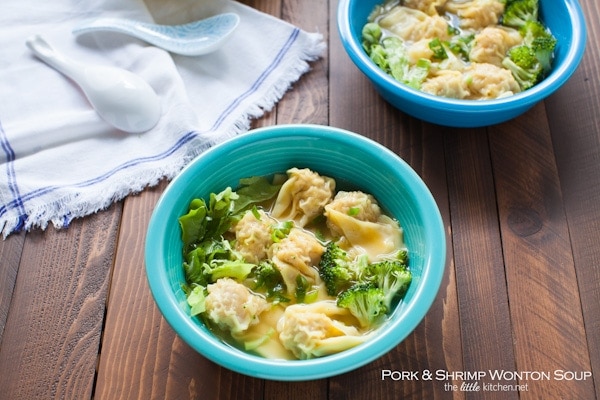 Pork and Shrimp Wonton Soup with Broccoli and Escarole from  thelittlekitchen.net