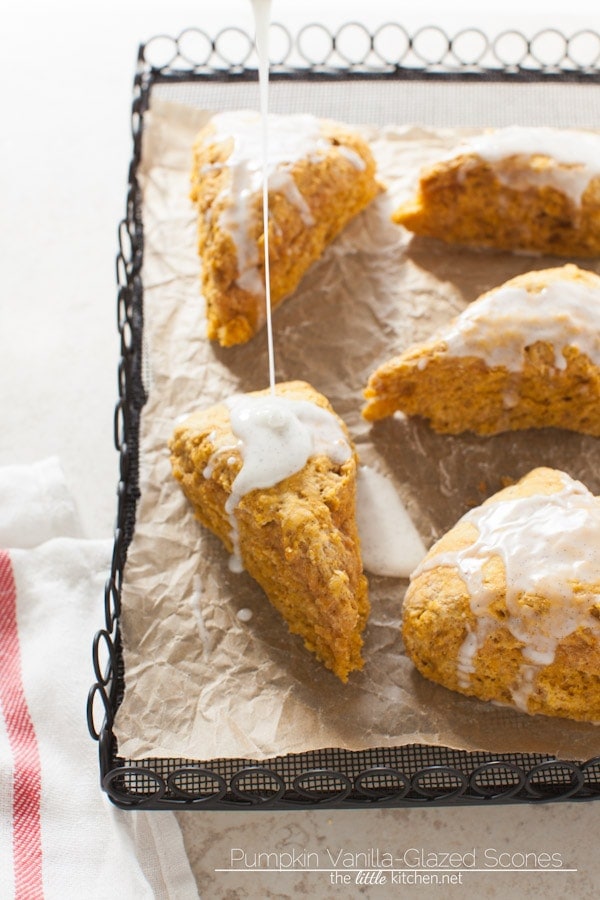 Pumpkin Obsessed Vanilla-Glazed Scones from thelittlekitchen.net