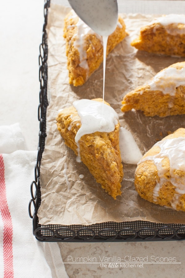 Pumpkin Obsessed Vanilla-Glazed Scones from thelittlekitchen.net