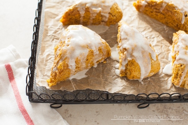 Pumpkin Obsessed Vanilla-Glazed Scones from thelittlekitchen.net