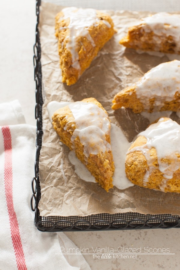 Pumpkin Obsessed Vanilla-Glazed Scones from thelittlekitchen.net