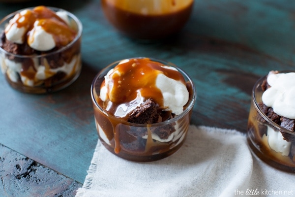 Salted Caramel Brownie Trifles with Whipped Cream from thelittlekitchen.net