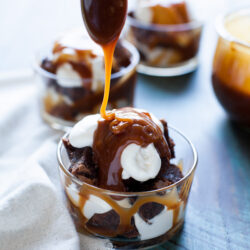 Salted Caramel Brownie Trifles with Whipped Cream from thelittlekitchen.net