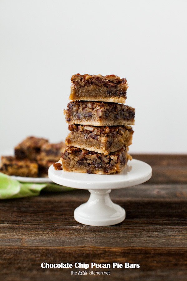 Chocolate Chip Pecan Pie Bars from thelittlekitchen.net