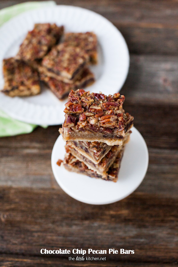 Chocolate Chip Pecan Pie Bars from thelittlekitchen.net